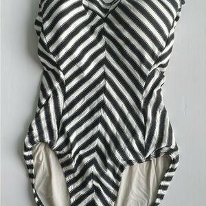 Robin Piccone Black and White Striped One Piece Swimsuit